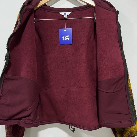 Women’s Marble Sherpa Hoodie Lined Jacket JoyLab Black/Burgundy Size XL - Picture 5 of 9